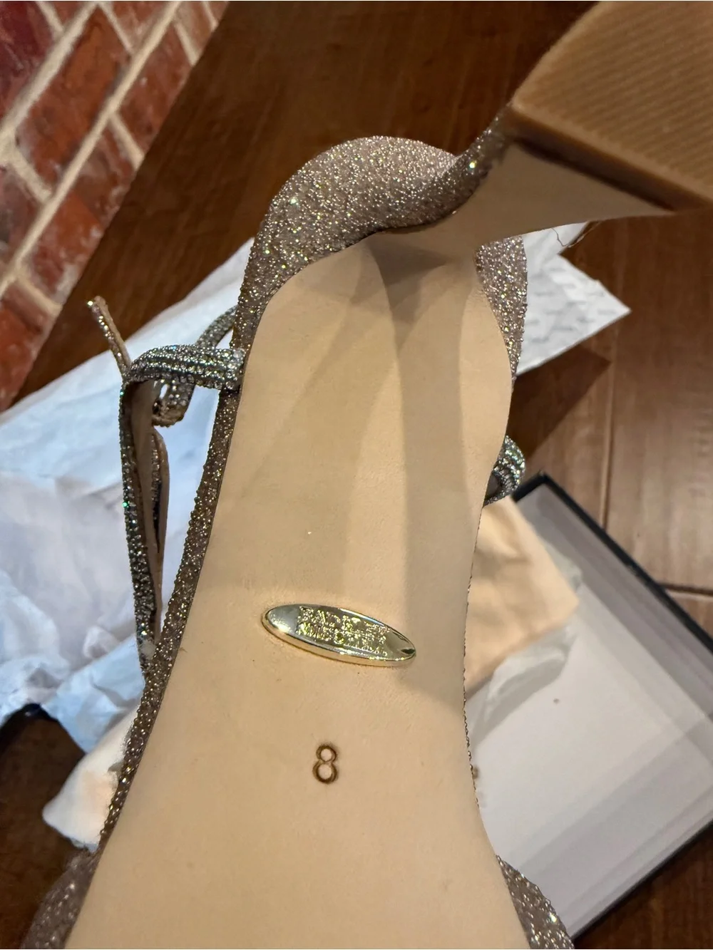 Badgley Mischka Women's Sparkle Ankle Strap Pump in Champagne